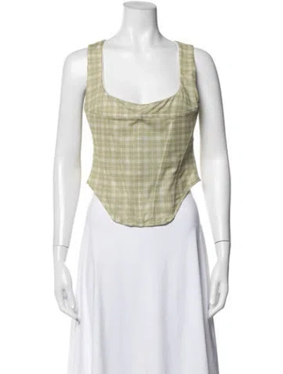 Pre-owned Miaou Plaid Print Square Neckline Crop Top In Green