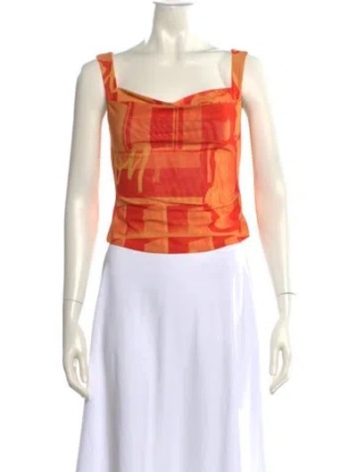 Pre-owned Miaou Plaid Print Square Neckline Crop Top In Orange