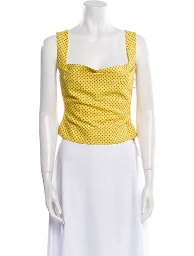Pre-owned Miaou Plaid Print Square Neckline Crop Top In Yellow