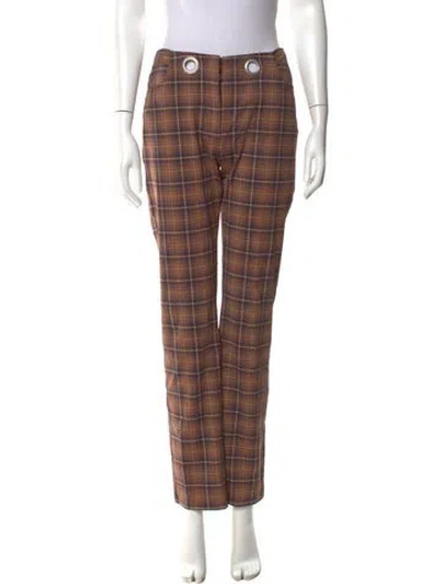 Pre-owned Miaou Plaid Print Straight Leg Pants In Brown