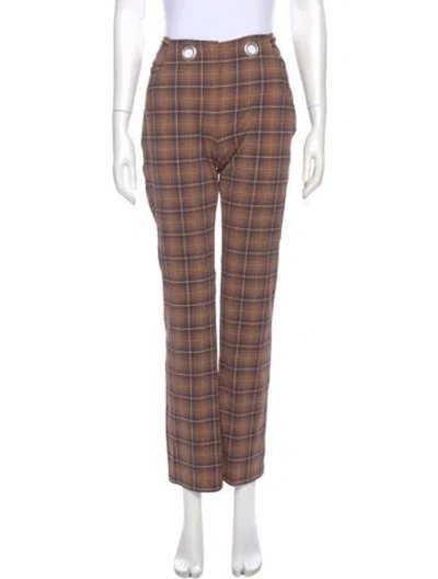 Pre-owned Miaou Plaid Print Straight Leg Pants In Brown