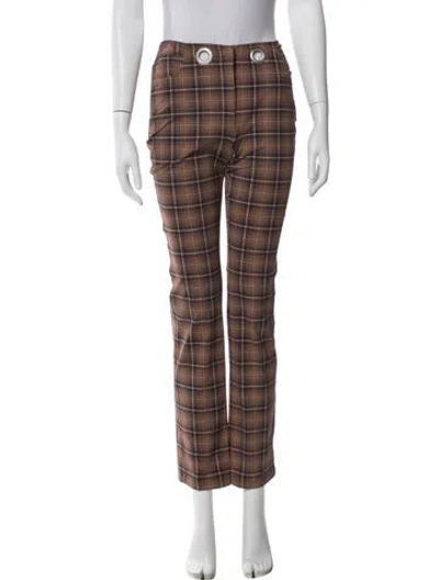 Pre-owned Miaou Plaid Print Straight Leg Pants In Brown