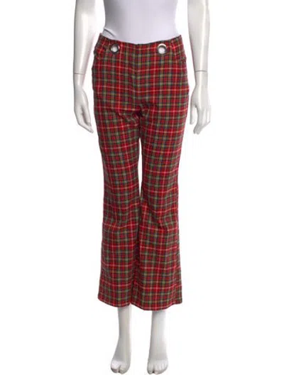 Pre-owned Miaou Plaid Print Straight Leg Pants In Green/red
