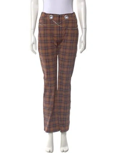 Pre-owned Miaou Plaid Print Straight Leg Pants W/ Tags In Brown