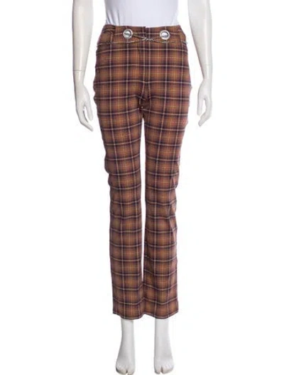 Pre-owned Miaou Plaid Print Straight Leg Pants W/ Tags In Brown