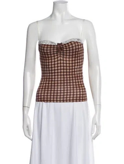 Pre-owned Miaou Plaid Print Strapless Crop Top In Pink