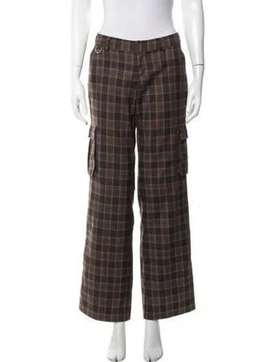 Pre-owned Miaou Plaid Print Wide Leg Pants In Brown