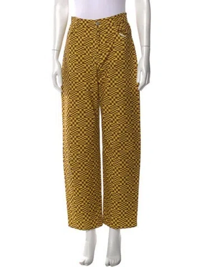 Pre-owned Miaou Plaid Print Wide Leg Pants In Yellow