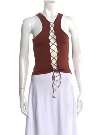 Pre-owned Miaou Plunge Neckline Sleeveless Crop Top In Orange