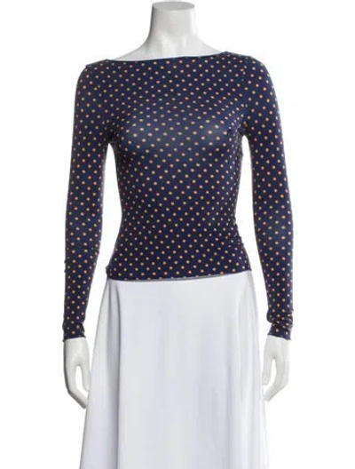 Pre-owned Miaou Polka Dot Print Bateau Neckline Top In Blue