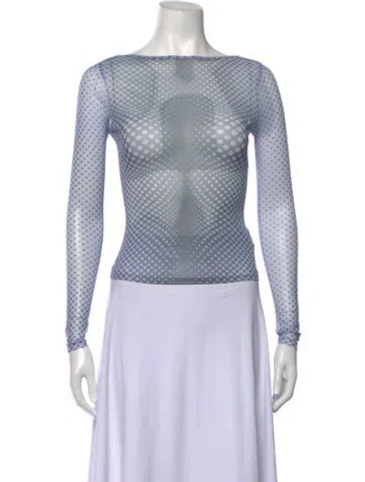 Pre-owned Miaou Polka Dot Print Bateau Neckline Top In Blue