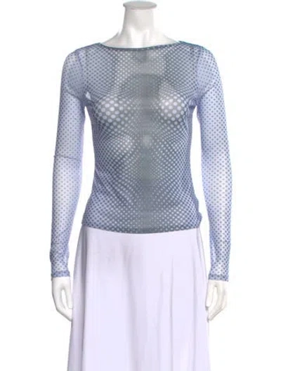 Pre-owned Miaou Polka Dot Print Bateau Neckline Top In Blue/white
