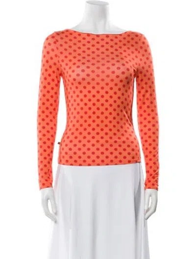 Pre-owned Miaou Polka Dot Print Bateau Neckline Top In Orange