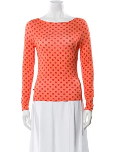 Pre-owned Miaou Polka Dot Print Bateau Neckline Top In Orange
