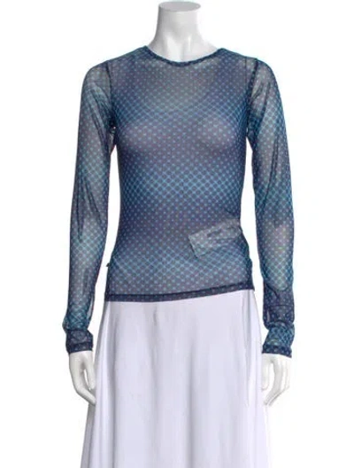 Pre-owned Miaou Polka Dot Print Crew Neck Top W/ Tags In Blue