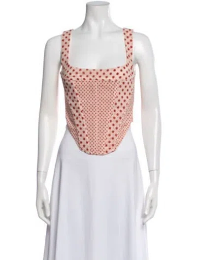 Pre-owned Miaou Polka Dot Print Square Neckline Crop Top In Pink