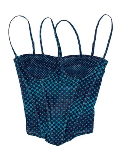 Pre-owned Miaou Polka Dot Print Square Neckline Crop Top W/ Tags In Blue