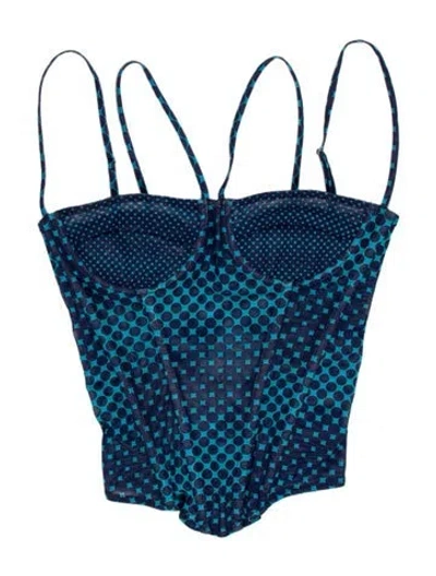 Pre-owned Miaou Polka Dot Print Square Neckline Crop Top W/ Tags In Blue
