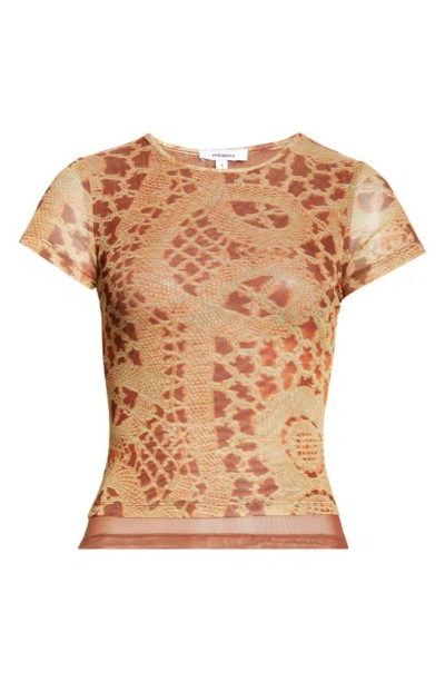 Miaou Print Sheer Mesh Mini T-shirt In Lace Orange