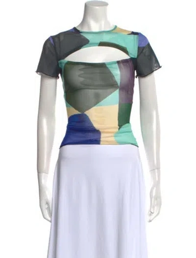 Pre-owned Miaou Printed Bateau Neckline Crop Top In Purple