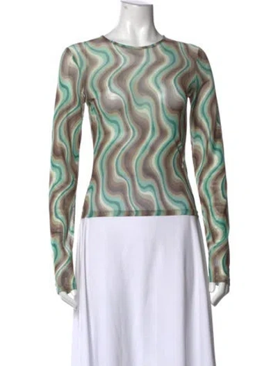 Pre-owned Miaou Printed Bateau Neckline Top In Green