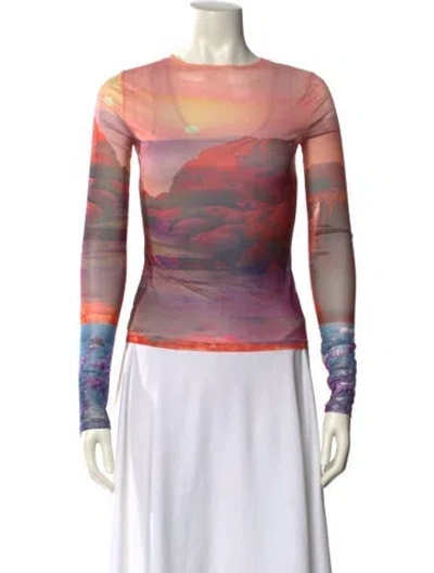 Pre-owned Miaou Printed Bateau Neckline Top In Orange