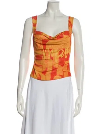 Pre-owned Miaou Printed Cowl Neck Crop Top In Yellow