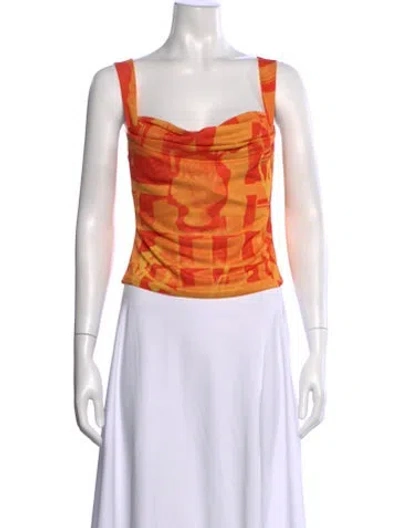 Pre-owned Miaou Printed Cowl Neck Top W/ Tags In Orange