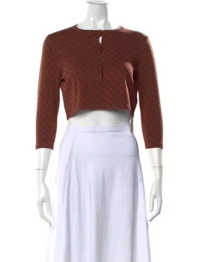 Pre-owned Miaou Printed Crew Neck Crop Top In Brown