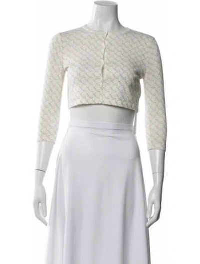 Pre-owned Miaou Printed Crew Neck Crop Top In White