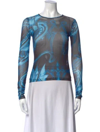 Pre-owned Miaou Printed Crew Neck Top In Blue