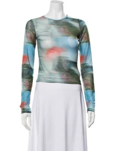 Pre-owned Miaou Printed Crew Neck Top In Blue