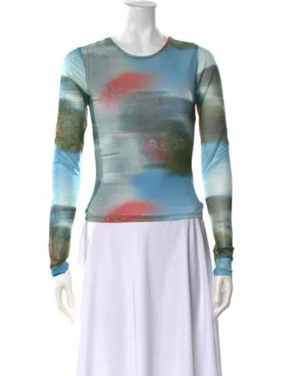 Pre-owned Miaou Printed Crew Neck Top In Blue/green