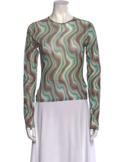 Pre-owned Miaou Printed Crew Neck Top In Green