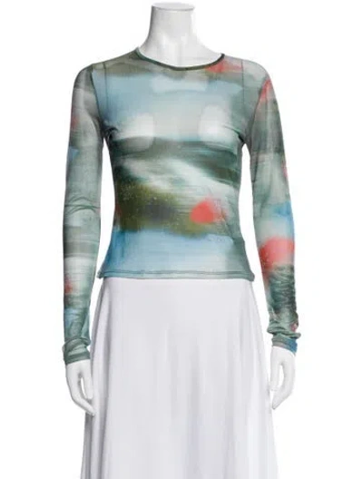 Pre-owned Miaou Printed Crew Neck Top In Green