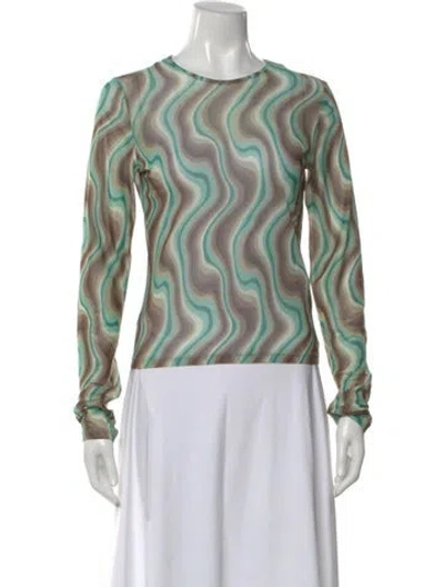 Pre-owned Miaou Printed Crew Neck Top In Green