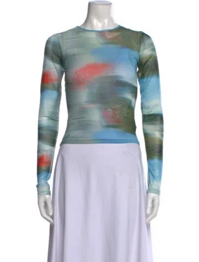 Pre-owned Miaou Printed Crew Neck Top In Green