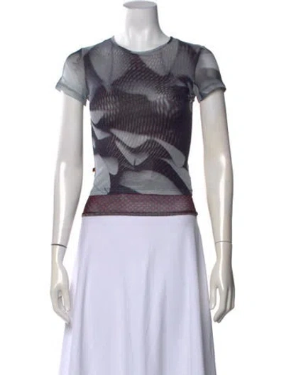 Pre-owned Miaou Printed Crew Neck Top W/ Tags In Black