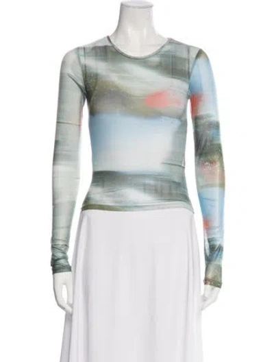Pre-owned Miaou Printed Crew Neck Top W/ Tags In Green