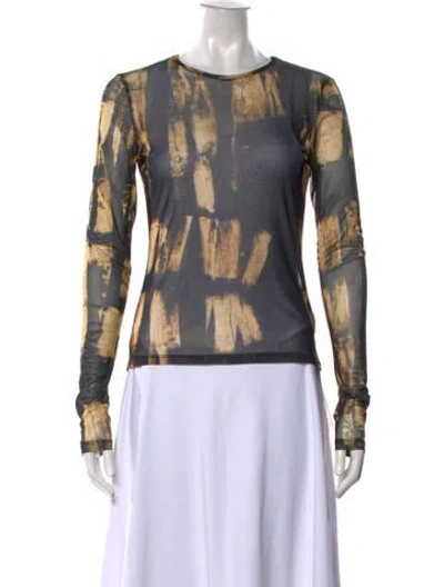 Pre-owned Miaou Printed Crew Neck Top W/ Tags In Yellow