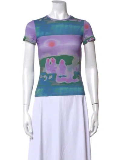 Pre-owned Miaou Printed Crew Neck T-shirt In Purple
