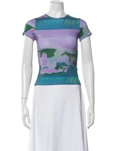 Pre-owned Miaou Printed Crew Neck T-shirt In Purple