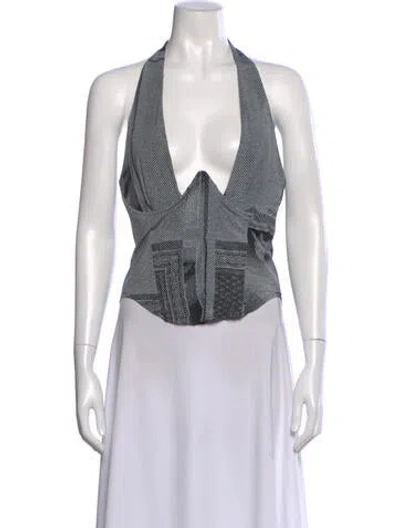 Pre-owned Miaou Printed Halterneck Crop Top In Black