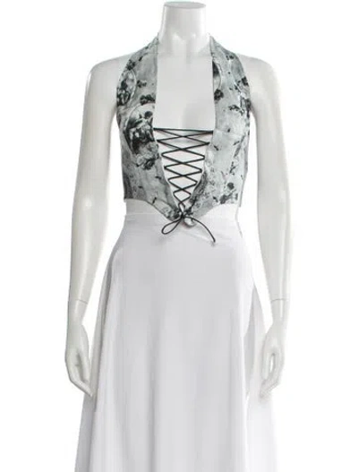 Pre-owned Miaou Printed Halterneck Crop Top In Green