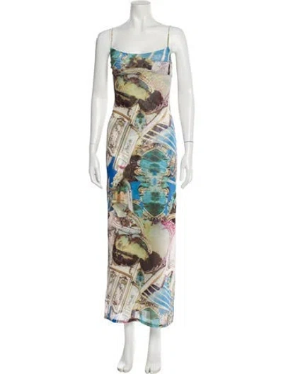 Pre-owned Miaou Printed Long Dress In Blue