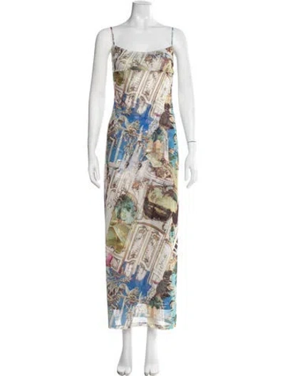 Pre-owned Miaou Printed Long Dress In Blue