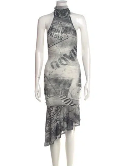 Pre-owned Miaou Printed Long Dress In Gray