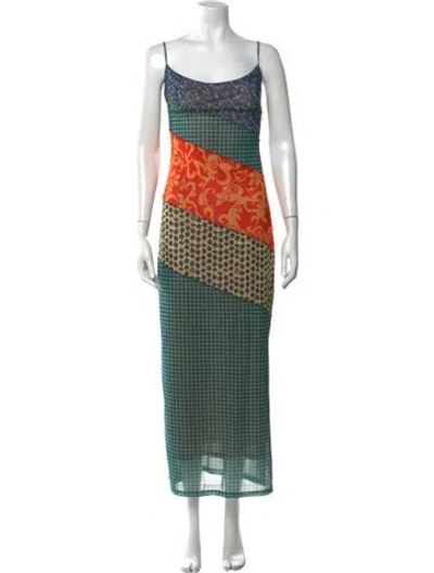Pre-owned Miaou Printed Long Dress In Green