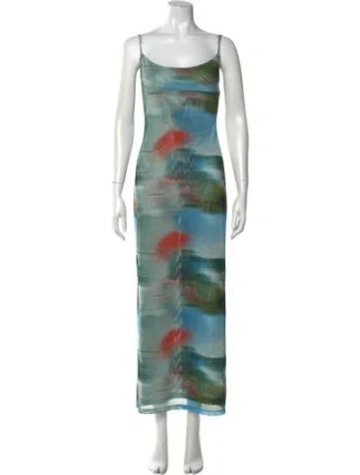 Pre-owned Miaou Printed Long Dress In Green