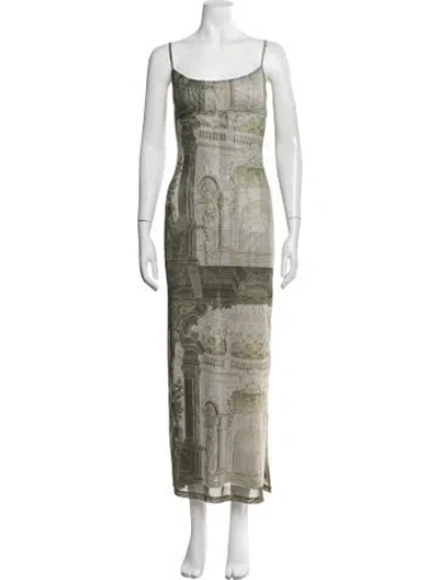 Pre-owned Miaou Printed Long Dress In Green